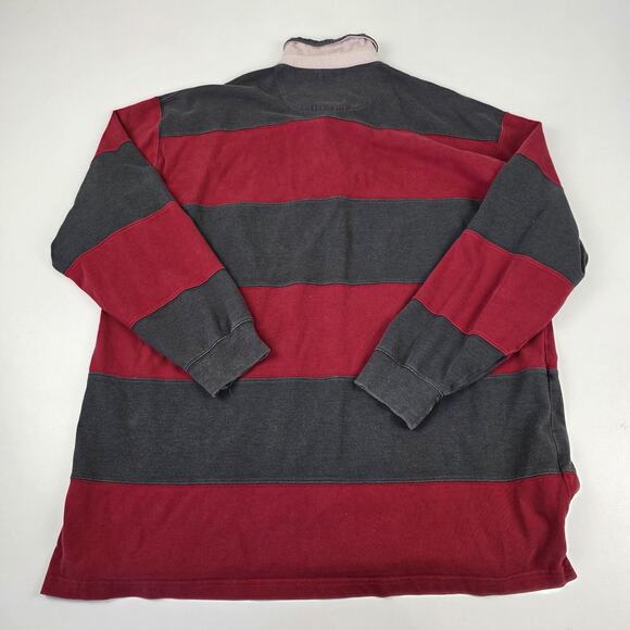 Vtg L.L.Bean Shirt Mens 2XL Red Gray Striped Rugby Long Sleeve Collared Pullover - Picture 8 of 9